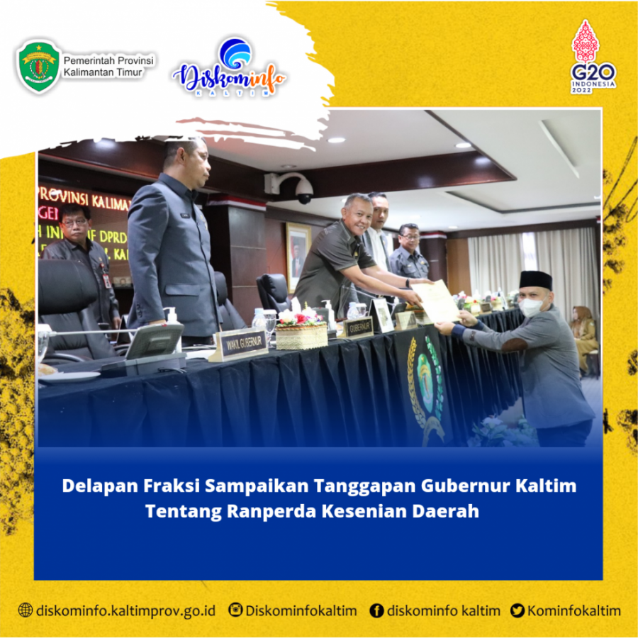 Delapan Fraksi Sampaikan Tanggapan Gubernur Kaltim Tentang Ranperda Kesenian Daerah