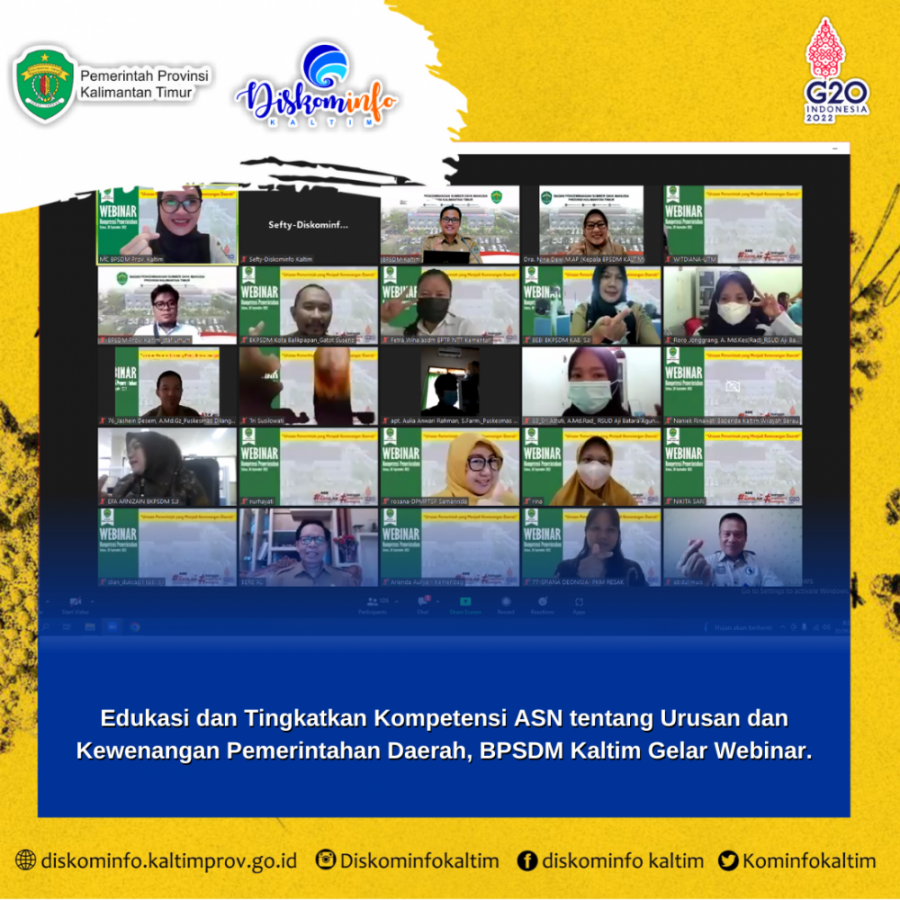 Edukasi dan Tingkatkan Kompetensi ASN tentang Urusan dan Kewenangan Pemerintahan Daerah, BPSDM Kaltim Gelar Webinar.