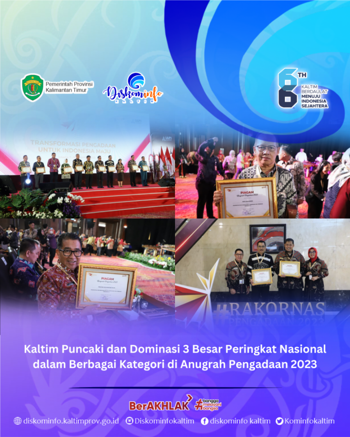 Kaltim Puncaki dan Dominasi 3 Besar Peringkat Nasional dalam Berbagai Kategori di Anugrah Pengadaan 2023