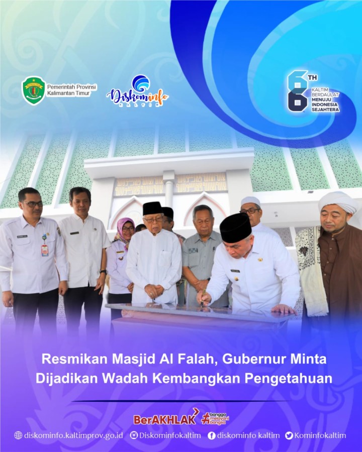 Resmikan Masjid Al Falah, Gubernur Minta Dijadikan Wadah Kembangkan Pengetahuan