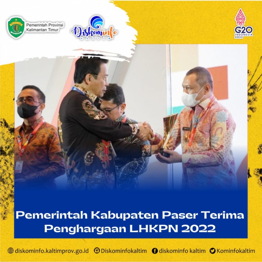 Pemerintah Kabupaten Paser Terima Penghargaan LHKPN 2022