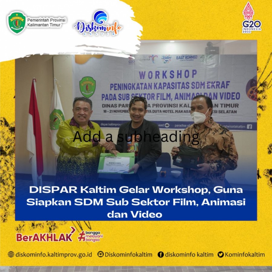 DISPAR Kaltim Gelar Workshop, Guna Siapkan SDM Sub Sektor Film, Animasi dan Video