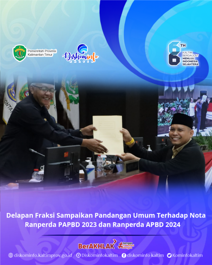 Delapan Fraksi Sampaikan Pandangan Umum Terhadap Nota Ranperda PAPBD 2023 dan Ranperda APBD 2024