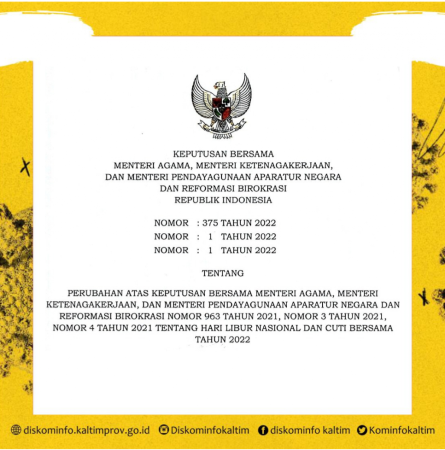 SKB 3 Menteri Perubahan Hari Libur Nasional dan Cuti Bersama Tahun 2022