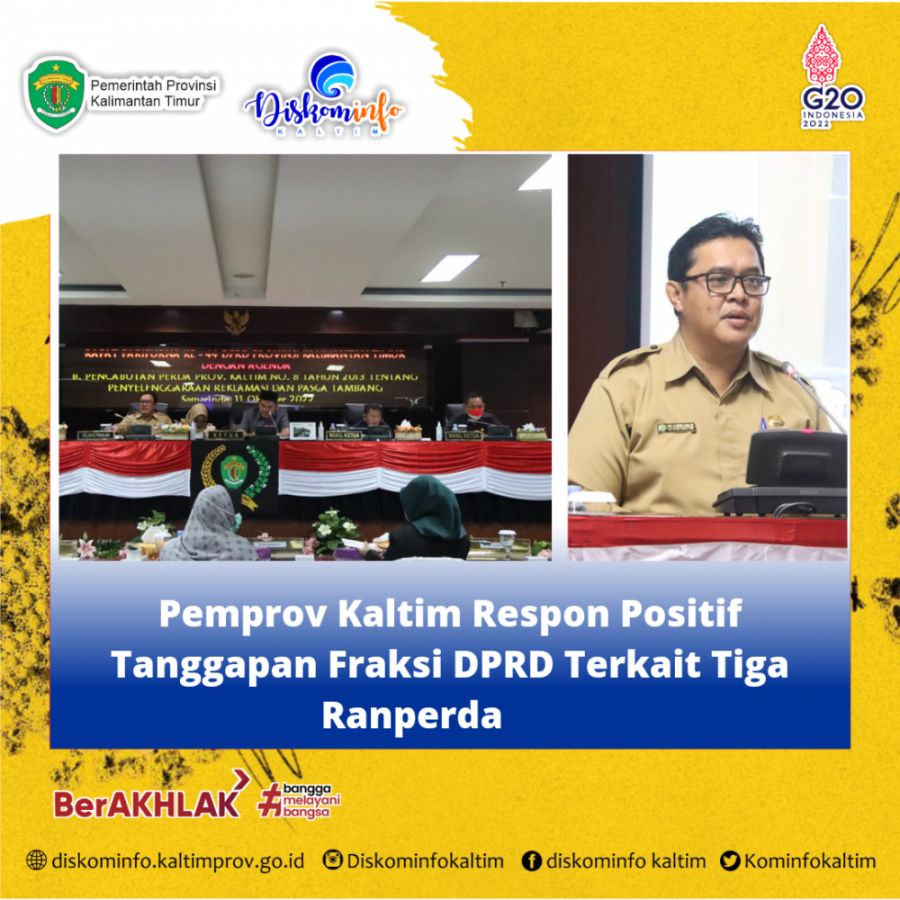 Pemprov Kaltim Respon Positif Tanggapan Fraksi DPRD Terkait Tiga Ranperda