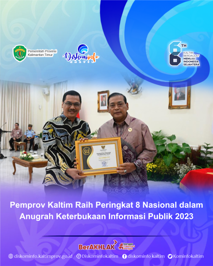 Pemprov Kaltim Raih Peringkat 8 Nasional dalam Anugrah Keterbukaan Informasi Publik 2023