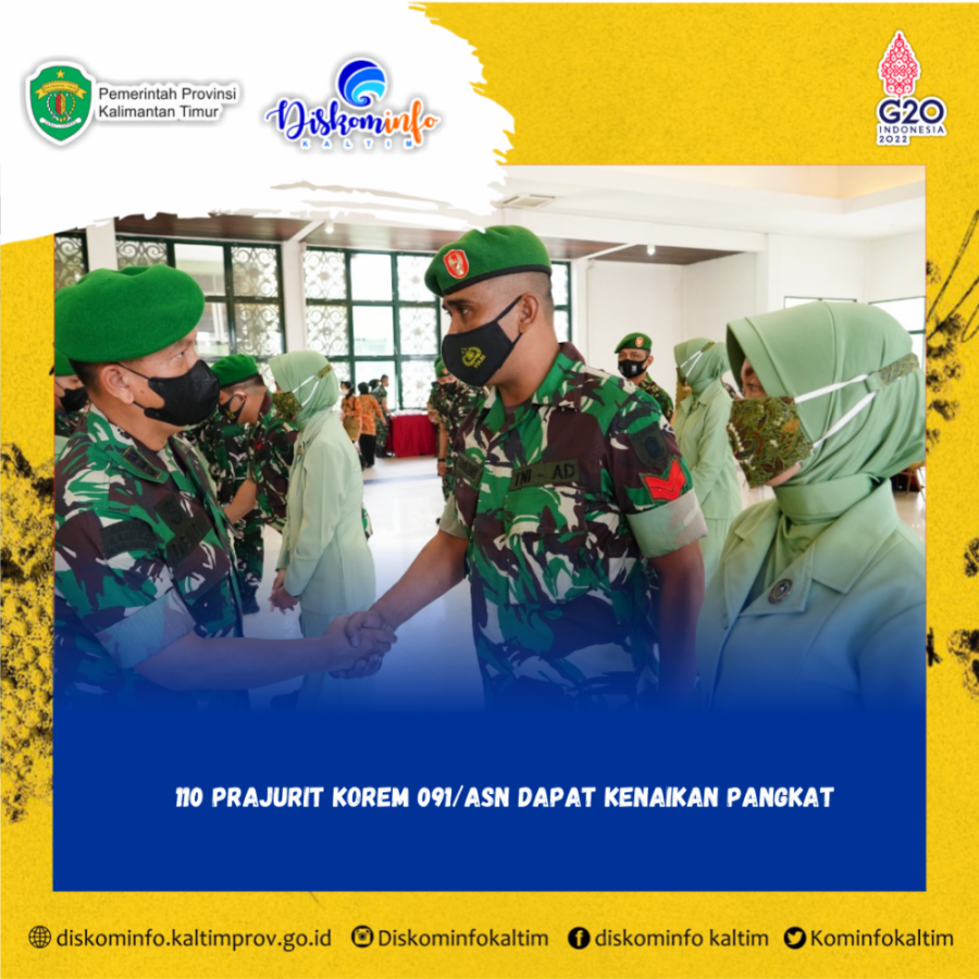 110 Prajurit Korem 091/ASN Dapat Kenaikan Pangkat