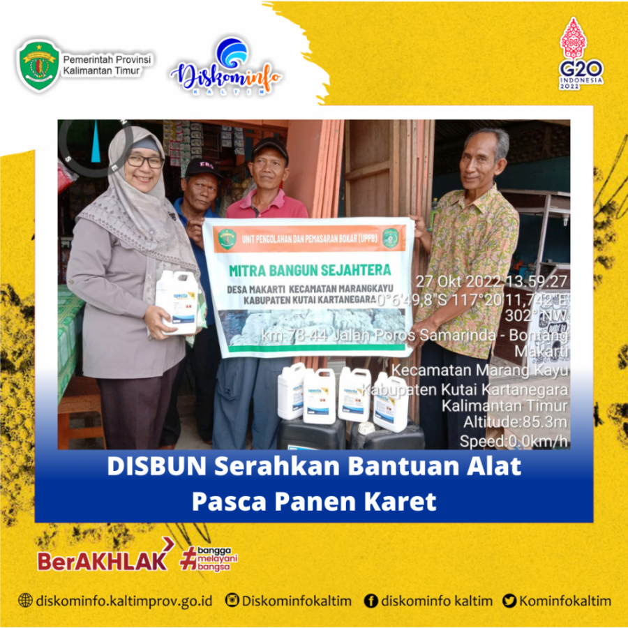 DISBUN Serahkan Bantuan Alat Pasca Panen Karet