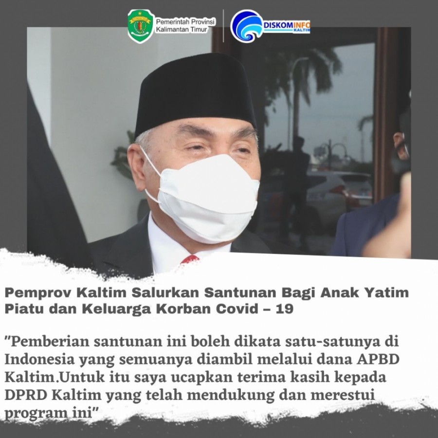 Pemprov Kaltim Salurkan Santunan Bagi Anak Yatim Piatu dan Keluarga Korban Covid – 19