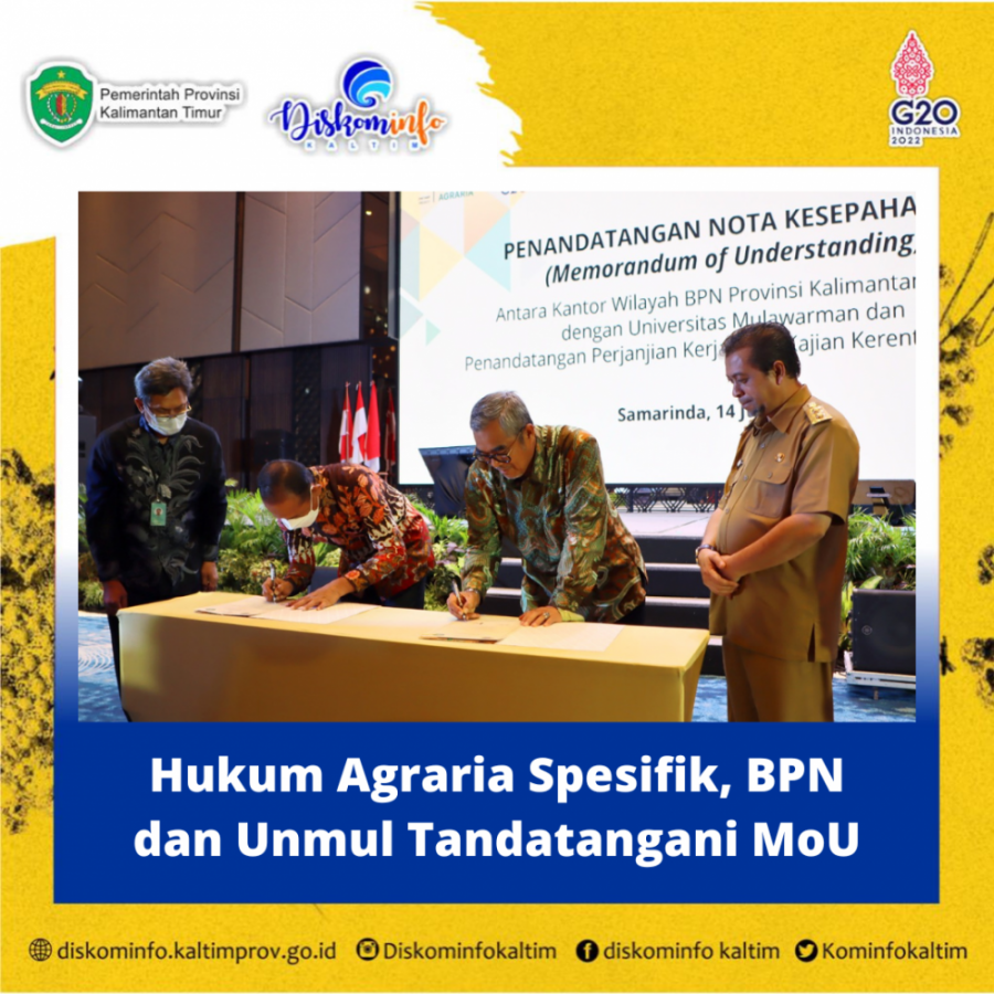 Hukum Agraria Spesifik, BPN dan Unmul Tandatangani MoU