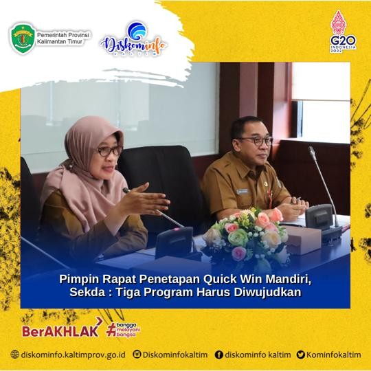 Pimpin Rapat Penetapan Quick Win Mandiri, Sekda : Tiga Program Harus Diwujudkan