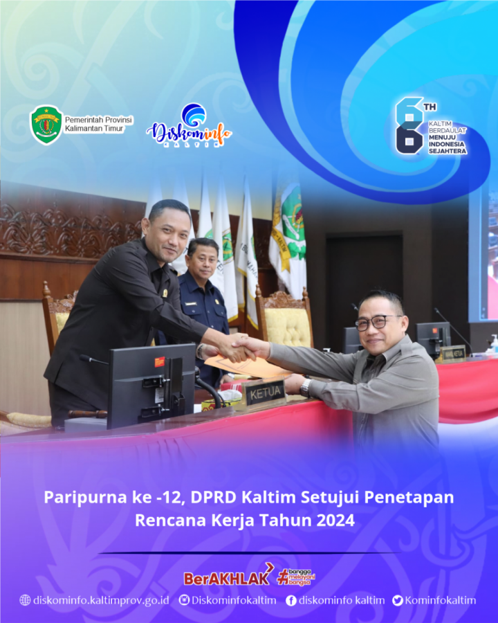 Paripurna ke -12, DPRD Kaltim Setujui Penetapan Rencana Kerja Tahun 2024