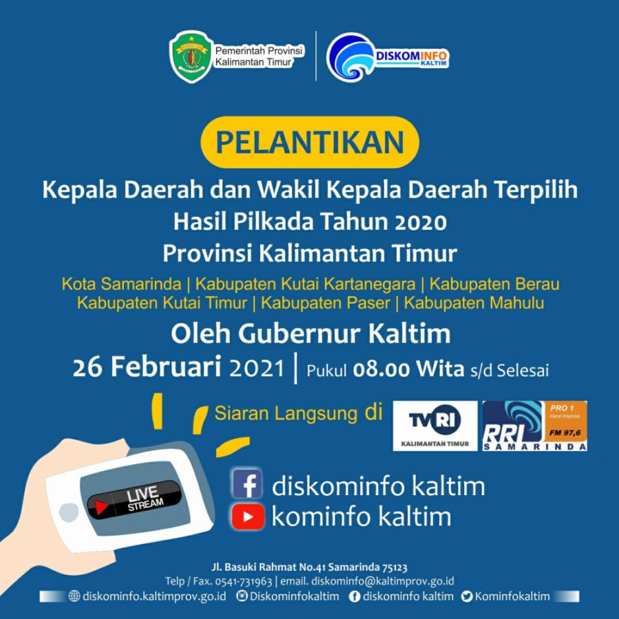 Besok Disiarkan Langsunv Pelantikan 6 Kepala Daerah DI KALTIM