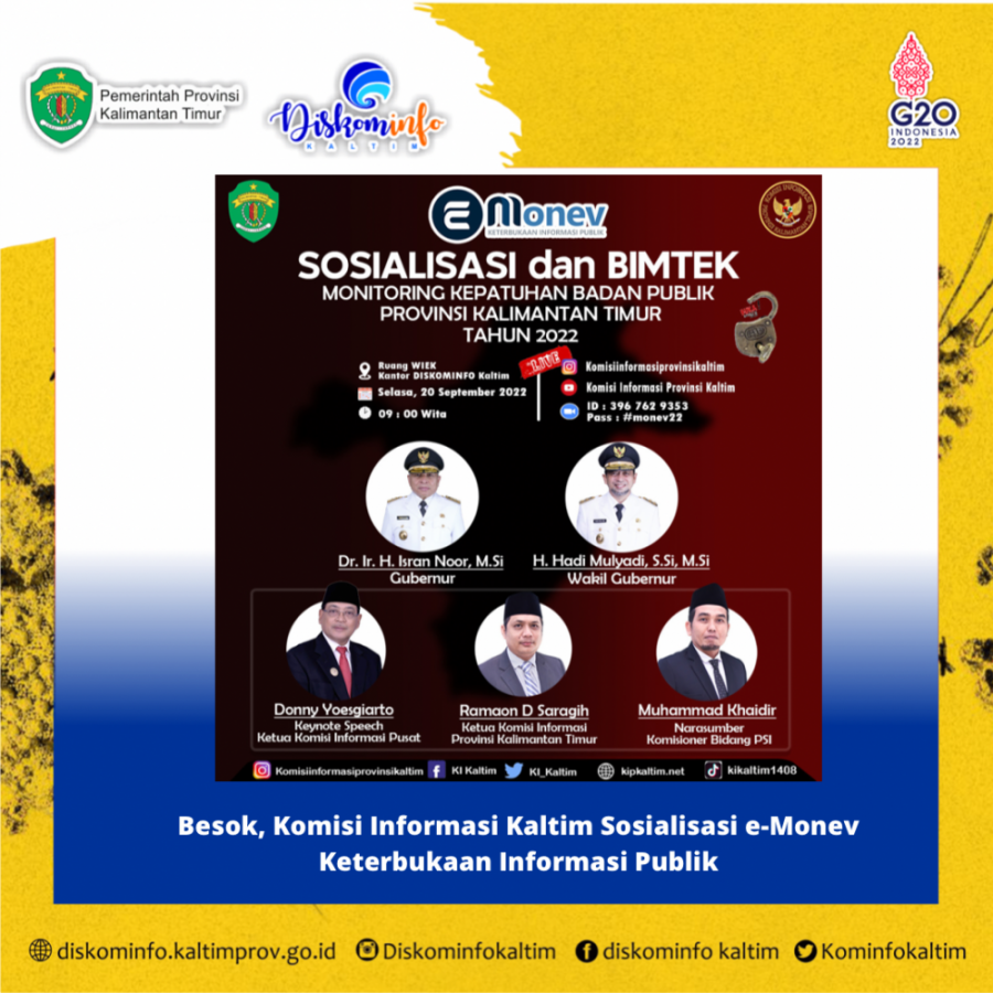 Besok, Komisi Informasi Kaltim Sosialisasi e-Monev Keterbukaan Informasi Publik