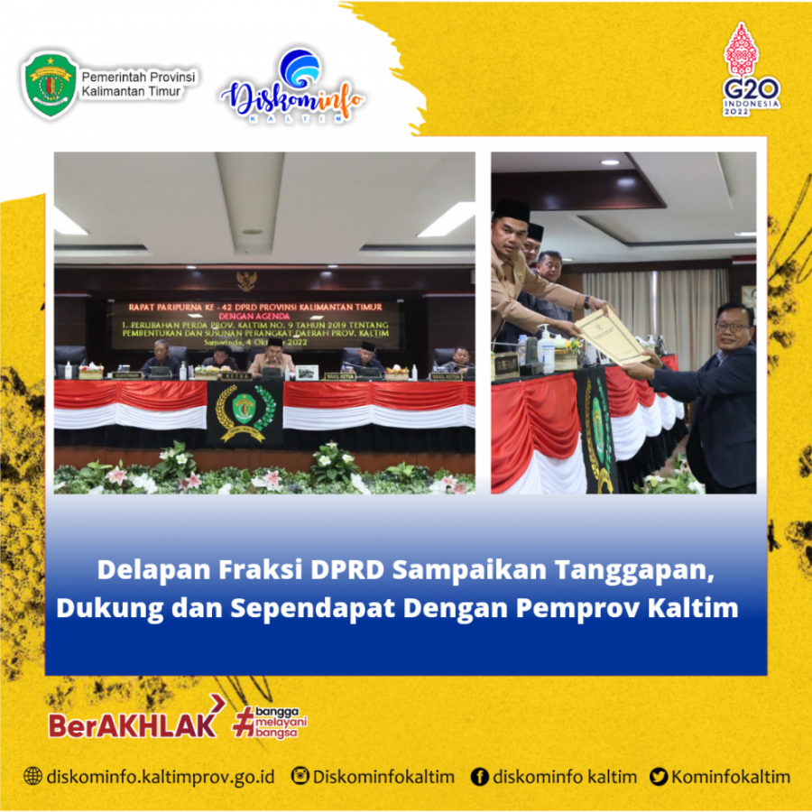 Delapan Fraksi DPRD Sampaikan Tanggapan, Dukung dan Sependapat Dengan Pemprov Kaltim